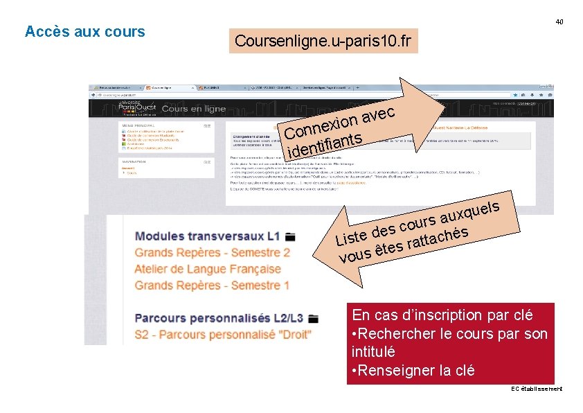 Accès aux cours 40 Coursenligne. u-paris 10. fr ec v a n exio n