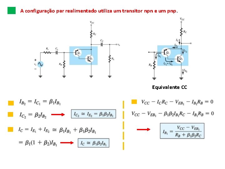 A configuração par realimentado utiliza um transitor npn e um pnp. Equivalente CC 