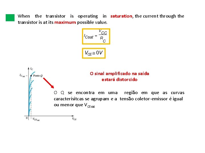 When the transistor is operating in saturation, the current through the transistor is at