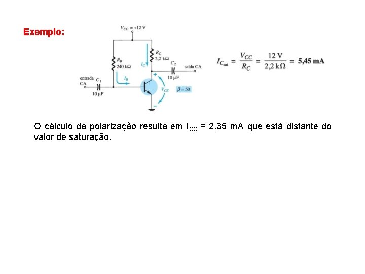 Exemplo: O cálculo da polarização resulta em ICQ = 2, 35 m. A que