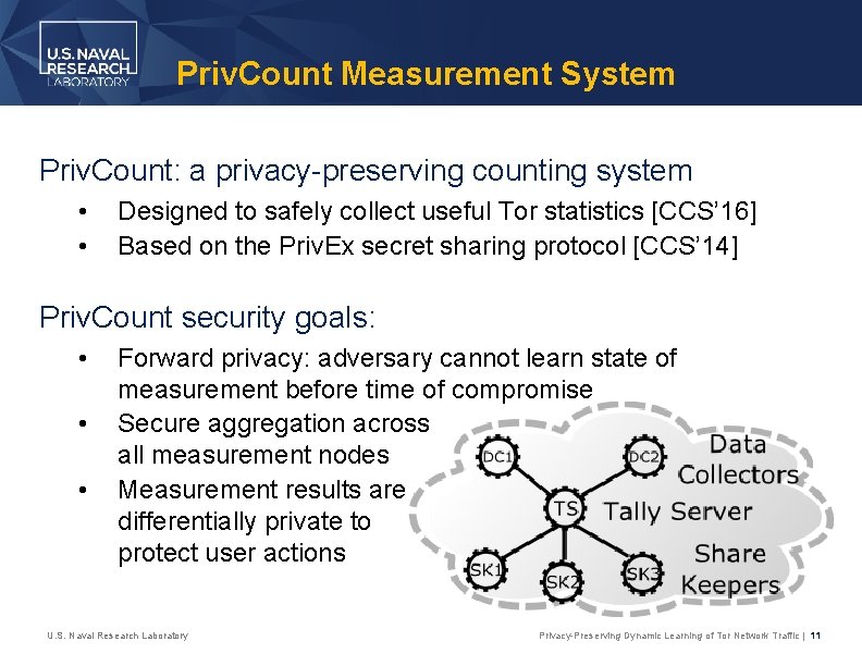 Priv. Count Measurement System Priv. Count: a privacy-preserving counting system • • Designed to