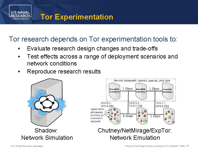 Tor Experimentation Tor research depends on Tor experimentation tools to: • • • Evaluate