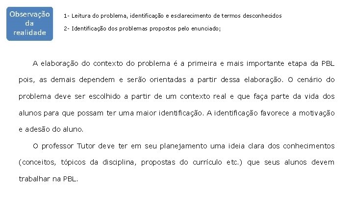 1 - Leitura do problema, identificação e esclarecimento de termos desconhecidos 2 - Identificação