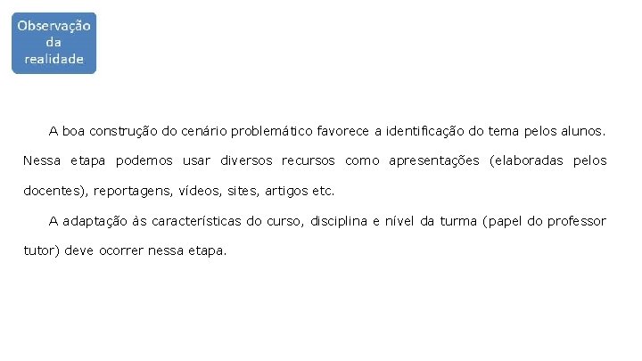 A boa construção do cenário problemático favorece a identificação do tema pelos alunos. Nessa