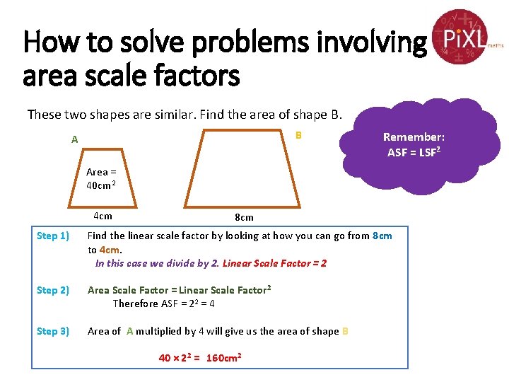 How to solve problems involving area scale factors These two shapes are similar. Find