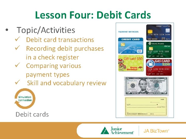 Lesson Four: Debit Cards • Topic/Activities ü Debit card transactions ü Recording debit purchases