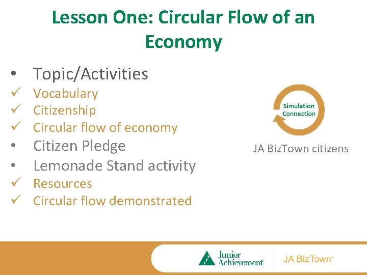 Lesson One: Circular Flow of an Economy • Topic/Activities ü Vocabulary ü Citizenship ü