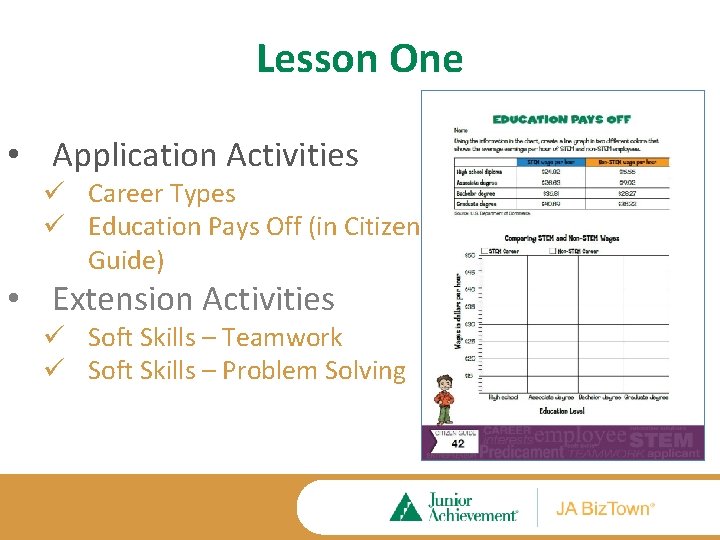 Lesson One • Application Activities ü Career Types ü Education Pays Off (in Citizen