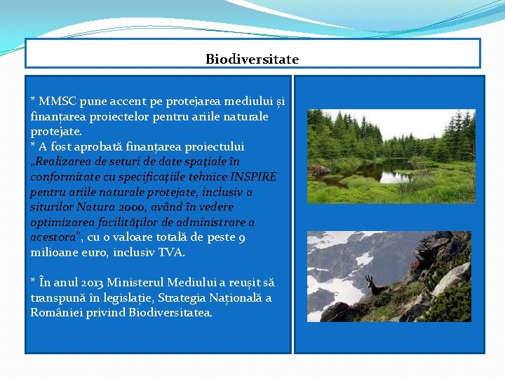 Biodiversitate * MMSC pune accent pe protejarea mediului și finanțarea proiectelor pentru ariile naturale