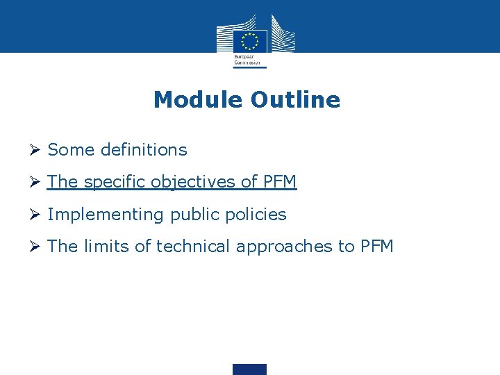 Module Outline Ø Some definitions Ø The specific objectives of PFM Ø Implementing public