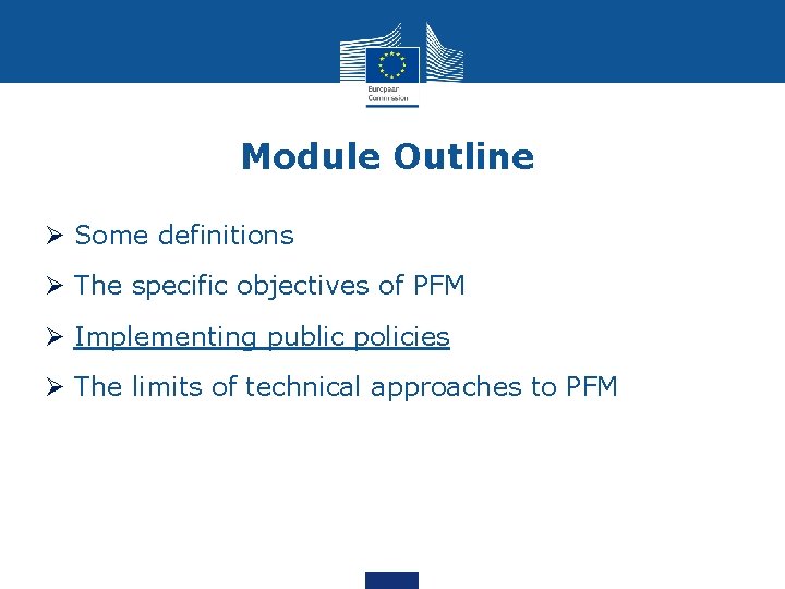 Module Outline Ø Some definitions Ø The specific objectives of PFM Ø Implementing public