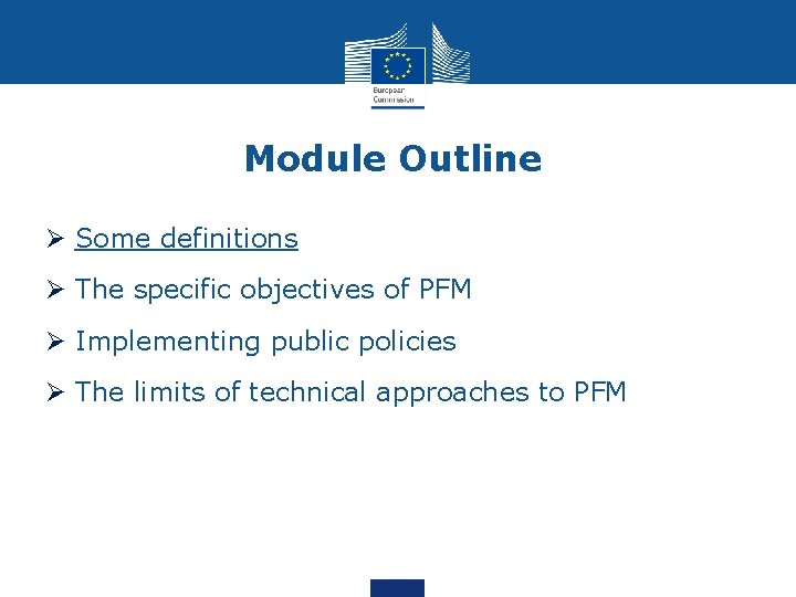 Module Outline Ø Some definitions Ø The specific objectives of PFM Ø Implementing public