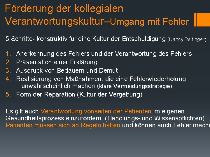 Förderung der kollegialen Verantwortungskultur–Umgang mit Fehler 5 Schritte- konstruktiv für eine Kultur der Entschuldigung