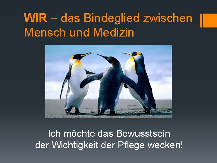 WIR – das Bindeglied zwischen Mensch und Medizin Ich möchte das Bewusstsein der Wichtigkeit