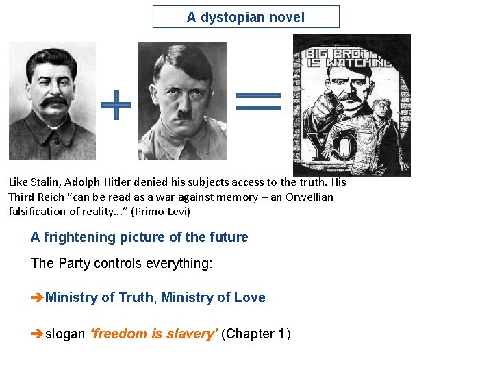 A dystopian novel Like Stalin, Adolph Hitler denied his subjects access to the truth.