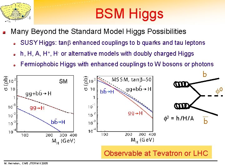 BSM Higgs Many Beyond the Standard Model Higgs Possibilities SUSY Higgs: tan enhanced couplings
