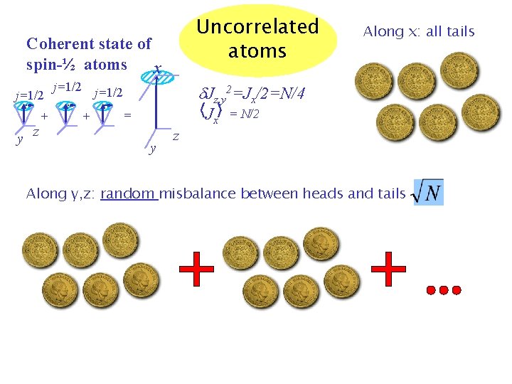Uncorrelated atoms Coherent state of spin-½ atoms x j=1/2 + y z j=1/2 +