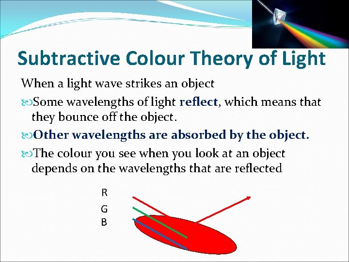 Subtractive Colour Theory of Light When a light wave strikes an object Some wavelengths