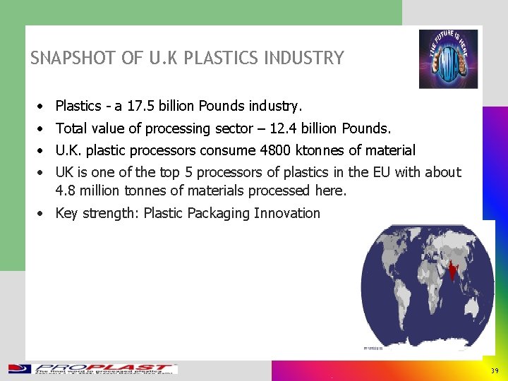 SNAPSHOT OF U. K PLASTICS INDUSTRY • Plastics - a 17. 5 billion Pounds
