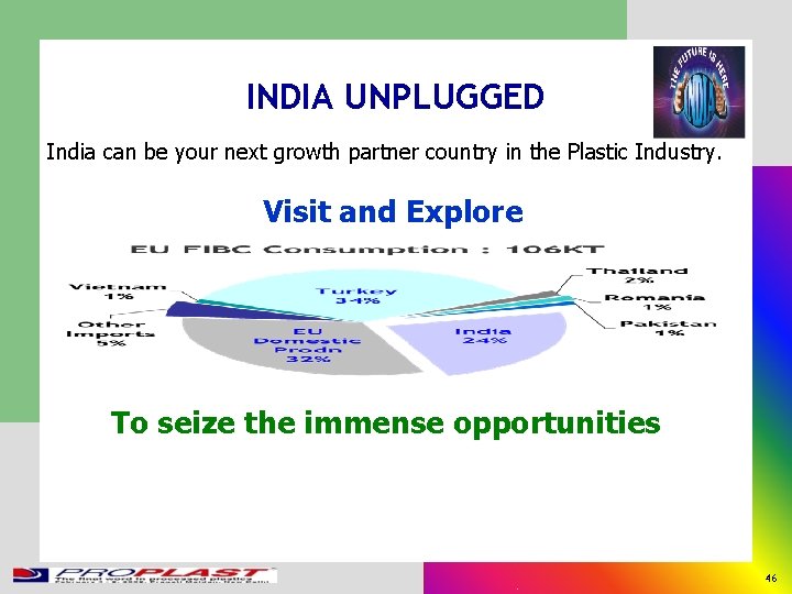 INDIA UNPLUGGED India can be your next growth partner country in the Plastic Industry.