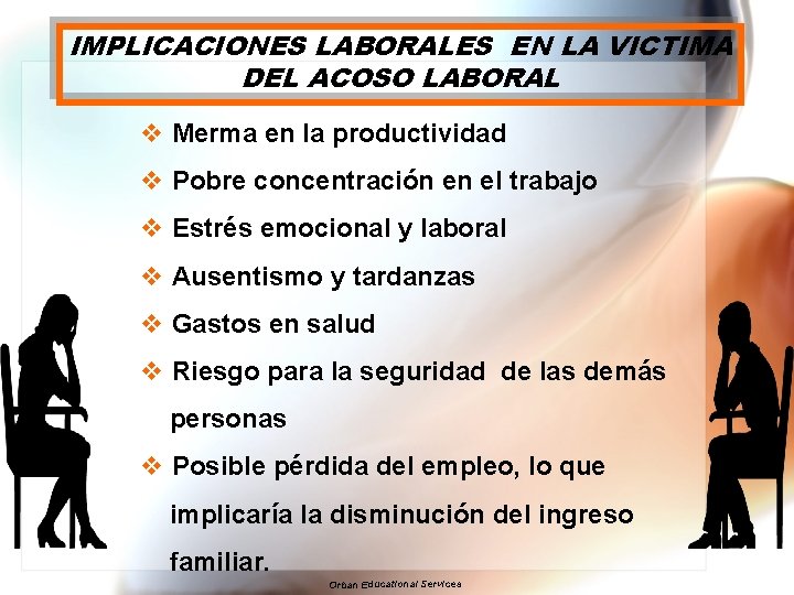 IMPLICACIONES LABORALES EN LA VICTIMA DEL ACOSO LABORAL v Merma en la productividad v