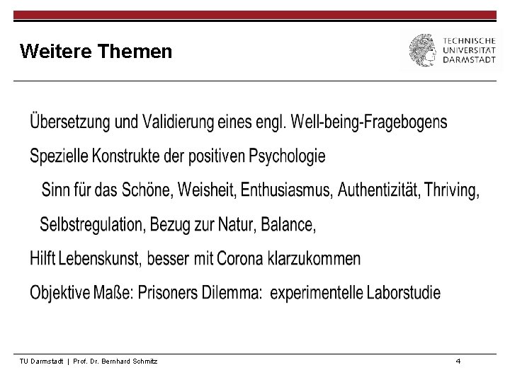 Weitere Themen TU Darmstadt | Prof. Dr. Bernhard Schmitz 4 