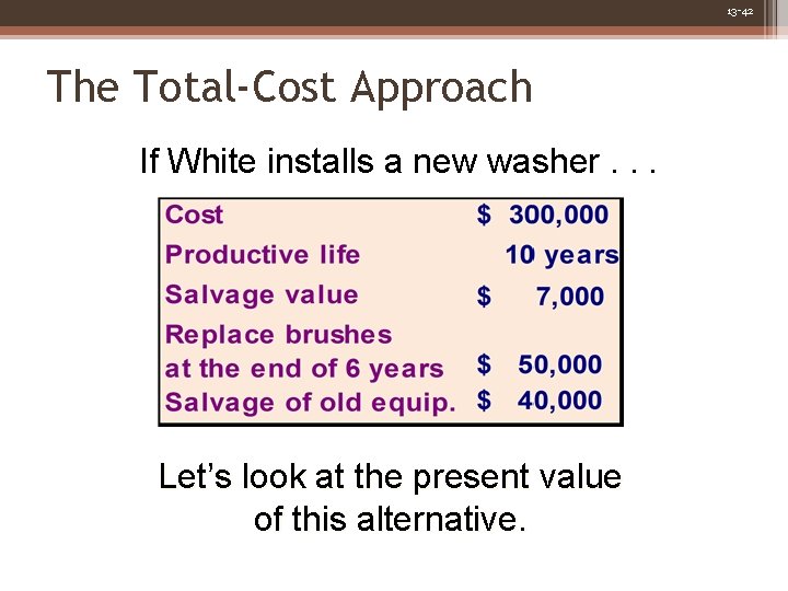13 -42 The Total-Cost Approach If White installs a new washer. . . Let’s