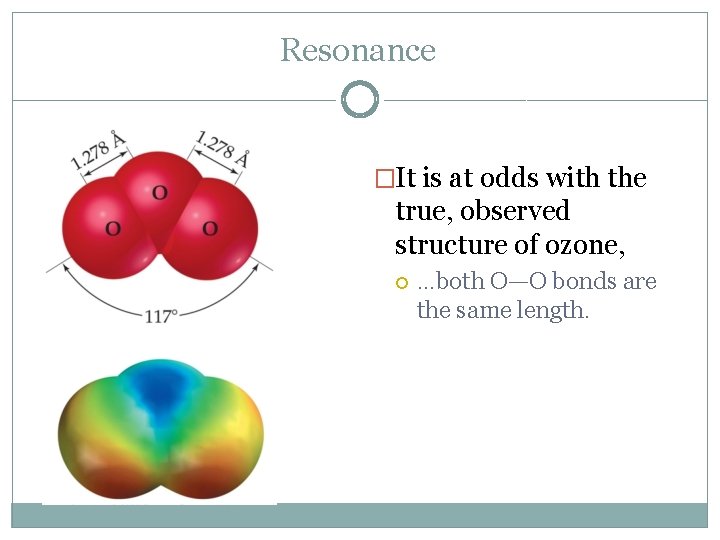 Resonance �It is at odds with the true, observed structure of ozone, …both O—O