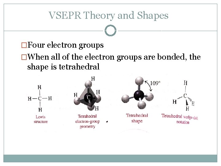 VSEPR Theory and Shapes �Four electron groups �When all of the electron groups are