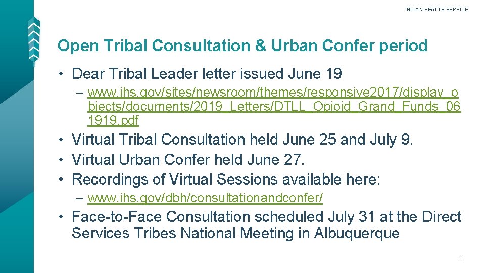 INDIAN HEALTH SERVICE Open Tribal Consultation & Urban Confer period • Dear Tribal Leader