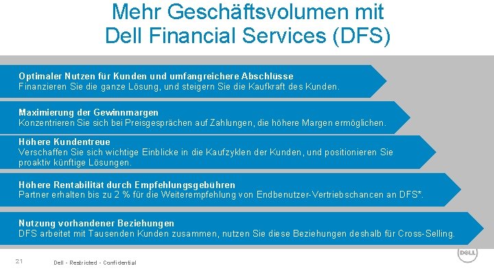 Mehr Geschäftsvolumen mit Dell Financial Services (DFS) Optimaler Nutzen für Kunden und umfangreichere Abschlüsse