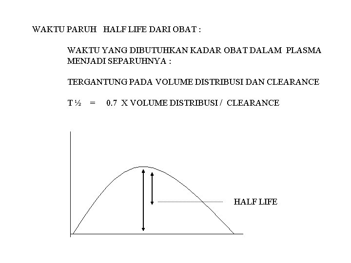 WAKTU PARUH HALF LIFE DARI OBAT : WAKTU YANG DIBUTUHKAN KADAR OBAT DALAM PLASMA