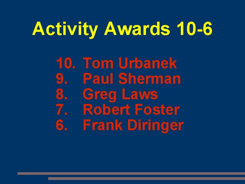 Activity Awards 10 -6 10. 9. 8. 7. 6. Tom Urbanek Paul Sherman Greg