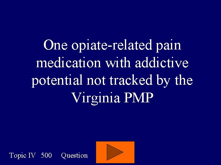 One opiate-related pain medication with addictive potential not tracked by the Virginia PMP Topic One opiate-related pain medication with addictive potential not tracked by the Virginia PMP Topic