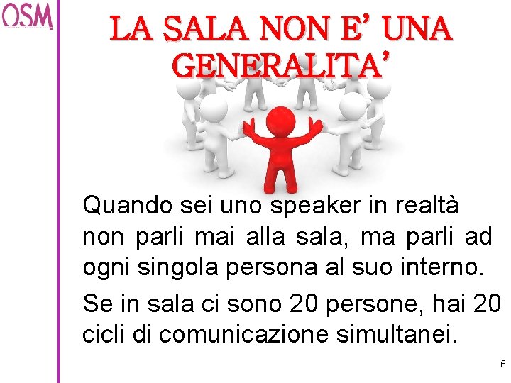 LA SALA NON E’ UNA GENERALITA’ Quando sei uno speaker in realtà non parli