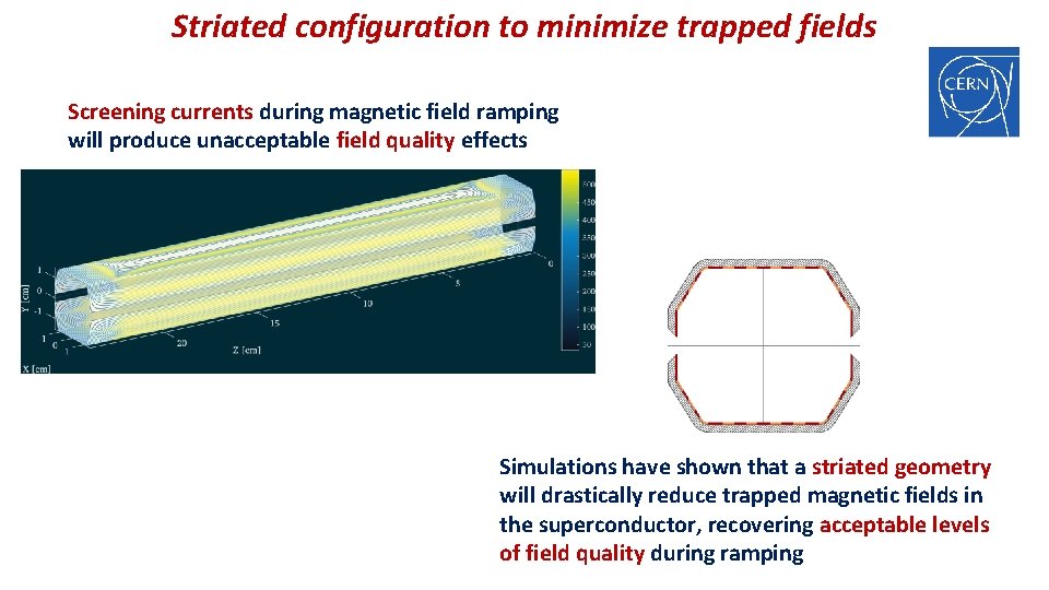 Striated configuration to minimize trapped fields Screening currents during magnetic field ramping will produce