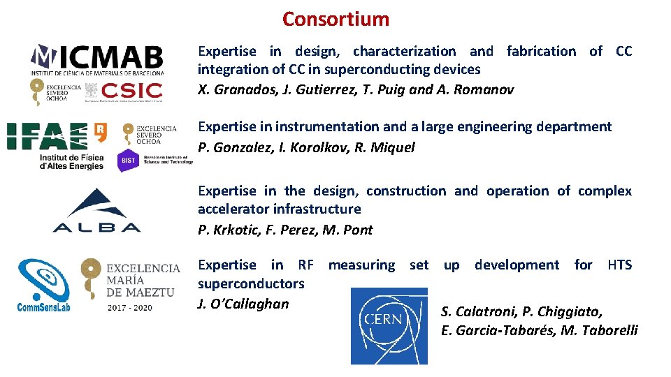 Consortium Expertise in design, characterization and fabrication of CC integration of CC in superconducting