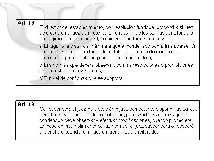 Art. 18 El director del establecimiento, por resolución fundada, propondrá al juez de ejecución