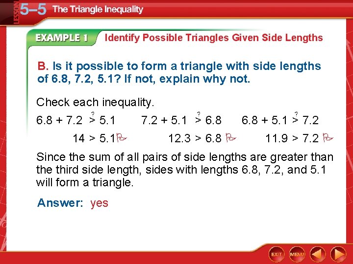 Identify Possible Triangles Given Side Lengths A Is