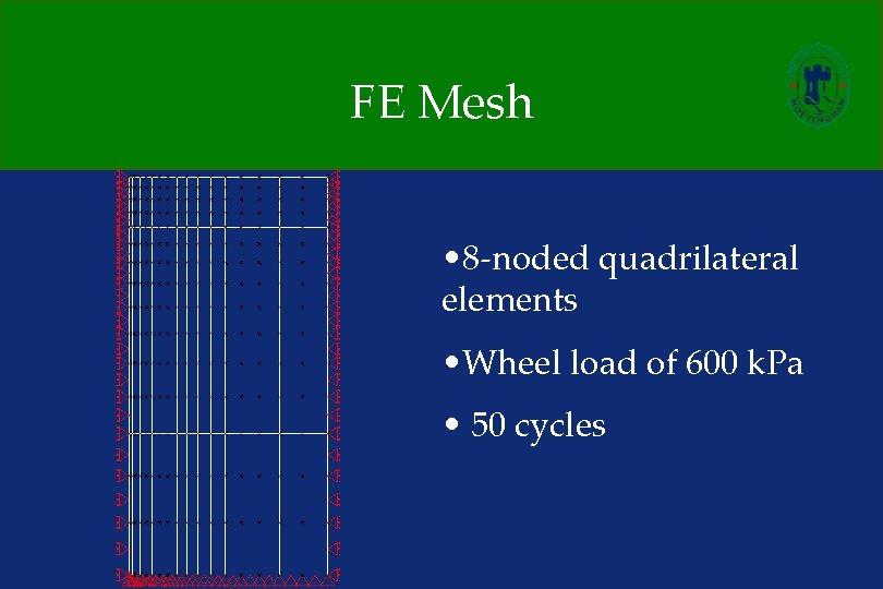FE Mesh • 8 -noded quadrilateral elements • Wheel load of 600 k. Pa