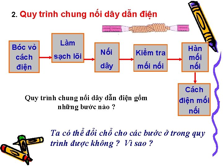 2. Quy trình chung nối dây dẫn điện Bóc vỏ cách điện Làm sạch