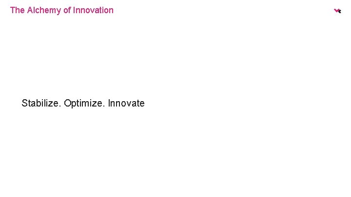 The Alchemy of Innovation Stabilize. Optimize. Innovate 