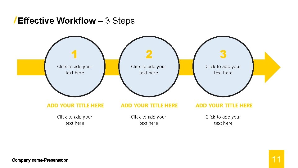 Effective Workflow – 3 Steps 1 2 3 Click to add your text here