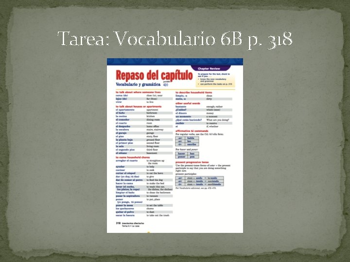 Tarea: Vocabulario 6 B p. 318 