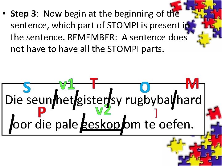  • Step 3: Now begin at the beginning of the sentence, which part