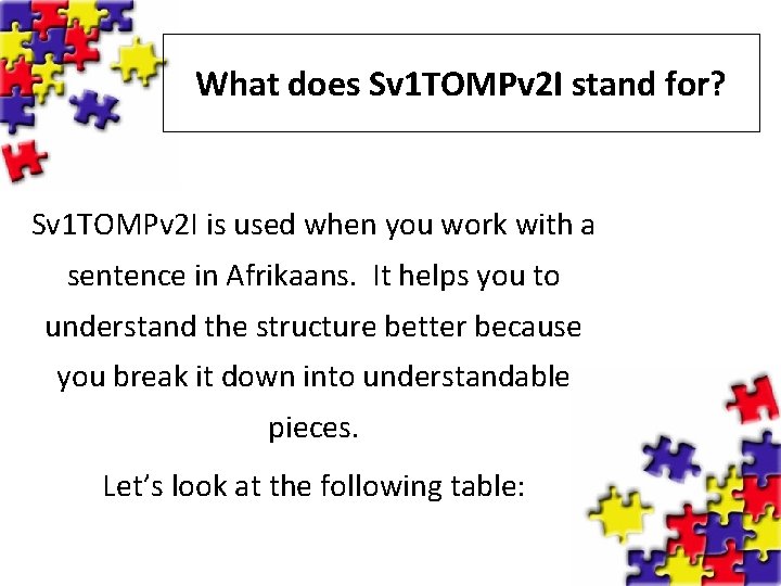 What does Sv 1 TOMPv 2 I stand for? Sv 1 TOMPv 2 I