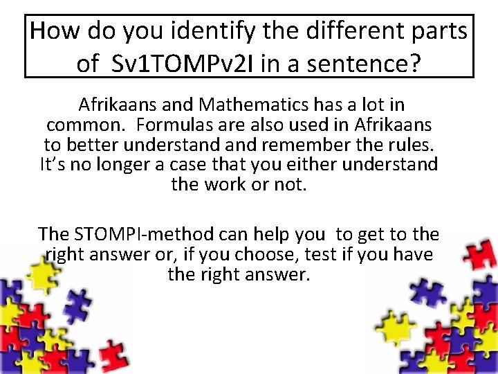 How do you identify the different parts of Sv 1 TOMPv 2 I in