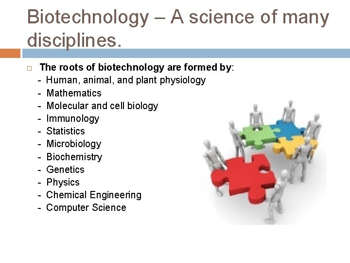Biotechnology – A science of many disciplines. The roots of biotechnology are formed by: