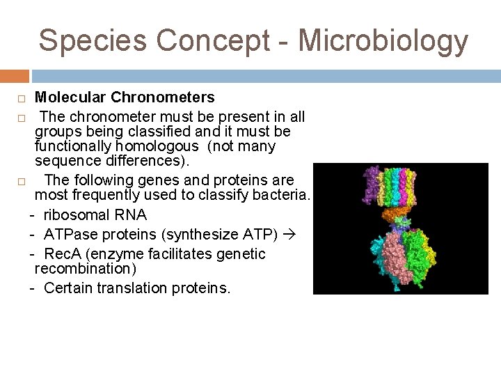 Species Concept - Microbiology Molecular Chronometers The chronometer must be present in all groups