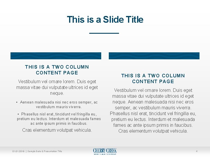 This is a Slide Title THIS IS A TWO COLUMN CONTENT PAGE Vestibulum vel